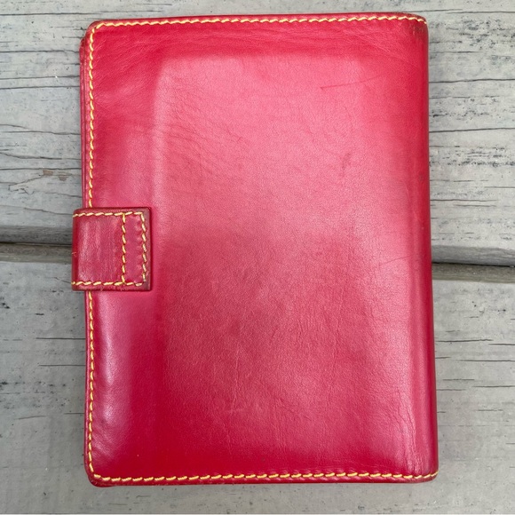 Ines De La Fressange Paris red leather wallet with yellow leaf stitched - Picture 4 of 16